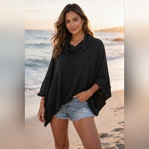 Fp Beach Relaxed Cowl Neck Poncho Sweater - Black